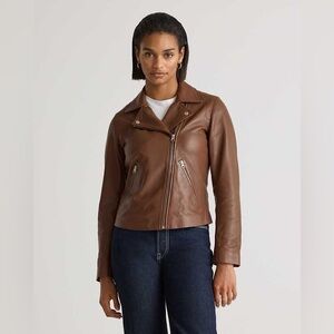 NWT! Quince | 100% Washed Leather Biker Jacket | Burnt Umber | Small